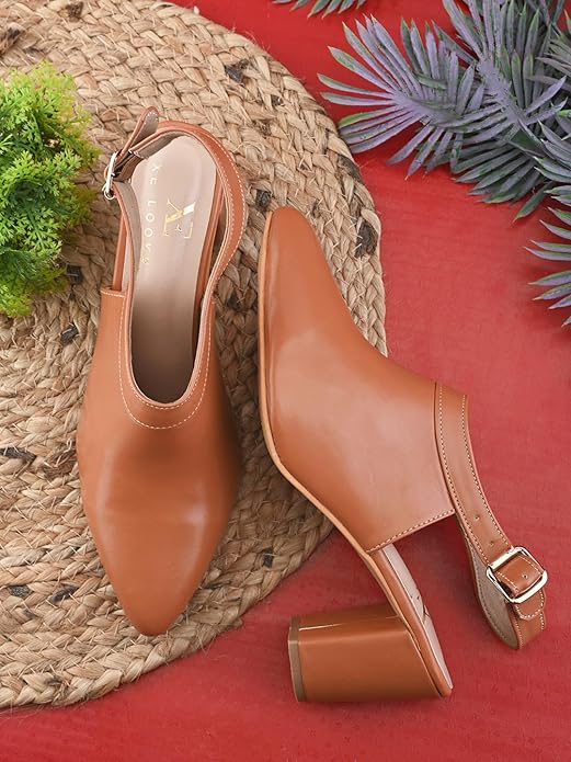 XE Looks Slingback Heels | Pointed-Toe Design | Adjustable Strap |Stylish & Trendy Cushioned Footbed Heels For Girl & Women